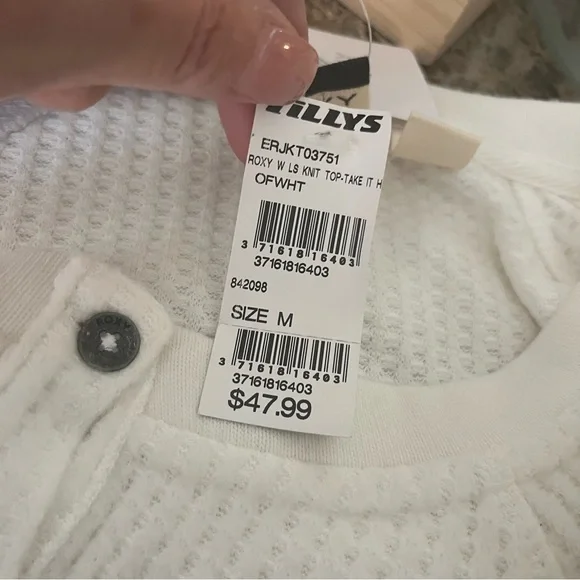 NWT ROXY Take It Home Cozy Waffle Knit Sweatshirt size Medium, White - Picture 9 of 10